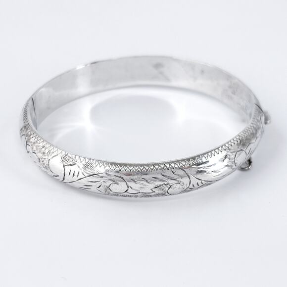 Vintage Sterling Silver 925 Hinged Bangle Bracelet – 7.25” Missing Safety Chain - Picture 6 of 11